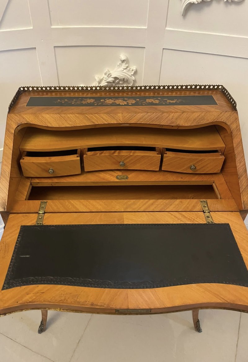 Antique Victorian Quality Satinwood Freestanding Marquetry Inlaid French Bureau - Image 10